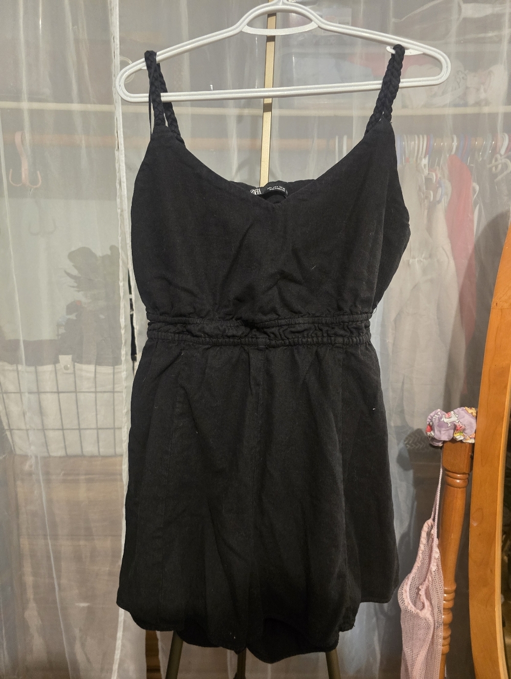 Zara Black Braided-Strap Romper Large Ptp 18 Waist 15